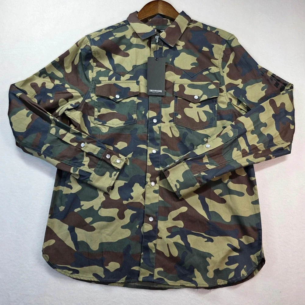 True Religion Men's TRBJ‎ LS Western Camo Shirt S Snap Button Style 700700 NWT